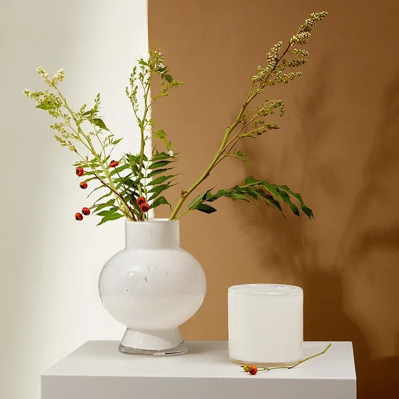 

High Sense Medieval Simple Moonlight White Glass Big Vase Entrance Living Room Bedroom Dining Table Desktop Home Art Decoration