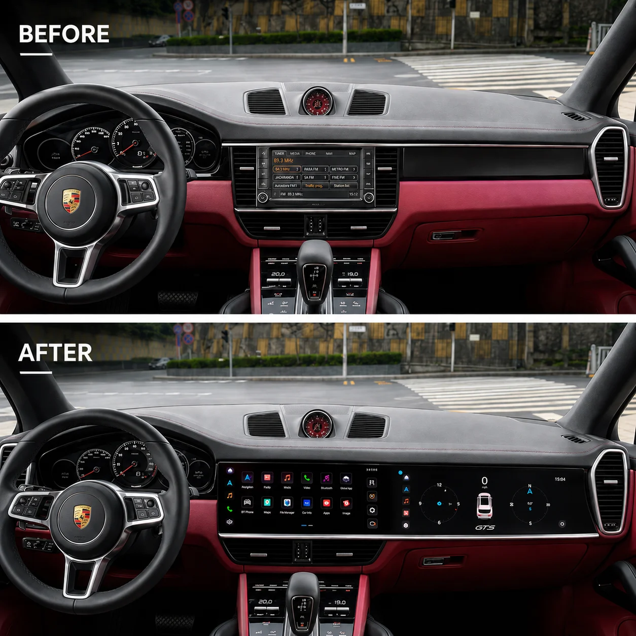 Dual 12.3 Inch Android Car Navigation for Porsche Cayenne 2018‑2023 PCM‑5.0 Wireless CarPlay Android Auto 4G WiFi
