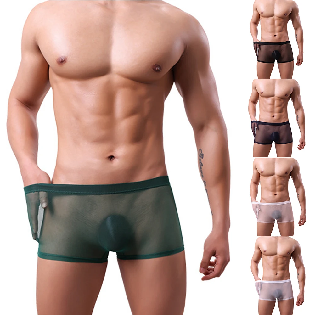 Ropa interior para hombre, calzoncillos Boxer transparentes de malla fina, bañadores, calzoncillos Boxer sexis de cintura baja