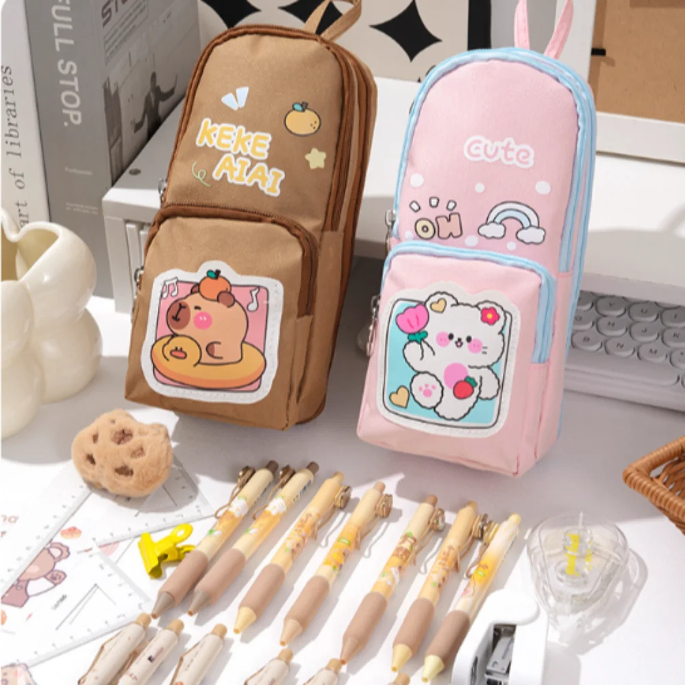 6 Schicht 11 Taschen Capybara Bleistiftbeutel Große Kapazität Tier Schultasche Form Federmäppchen Ästhetische Wasserdichte Reißverschluss Bleistiftbeutel