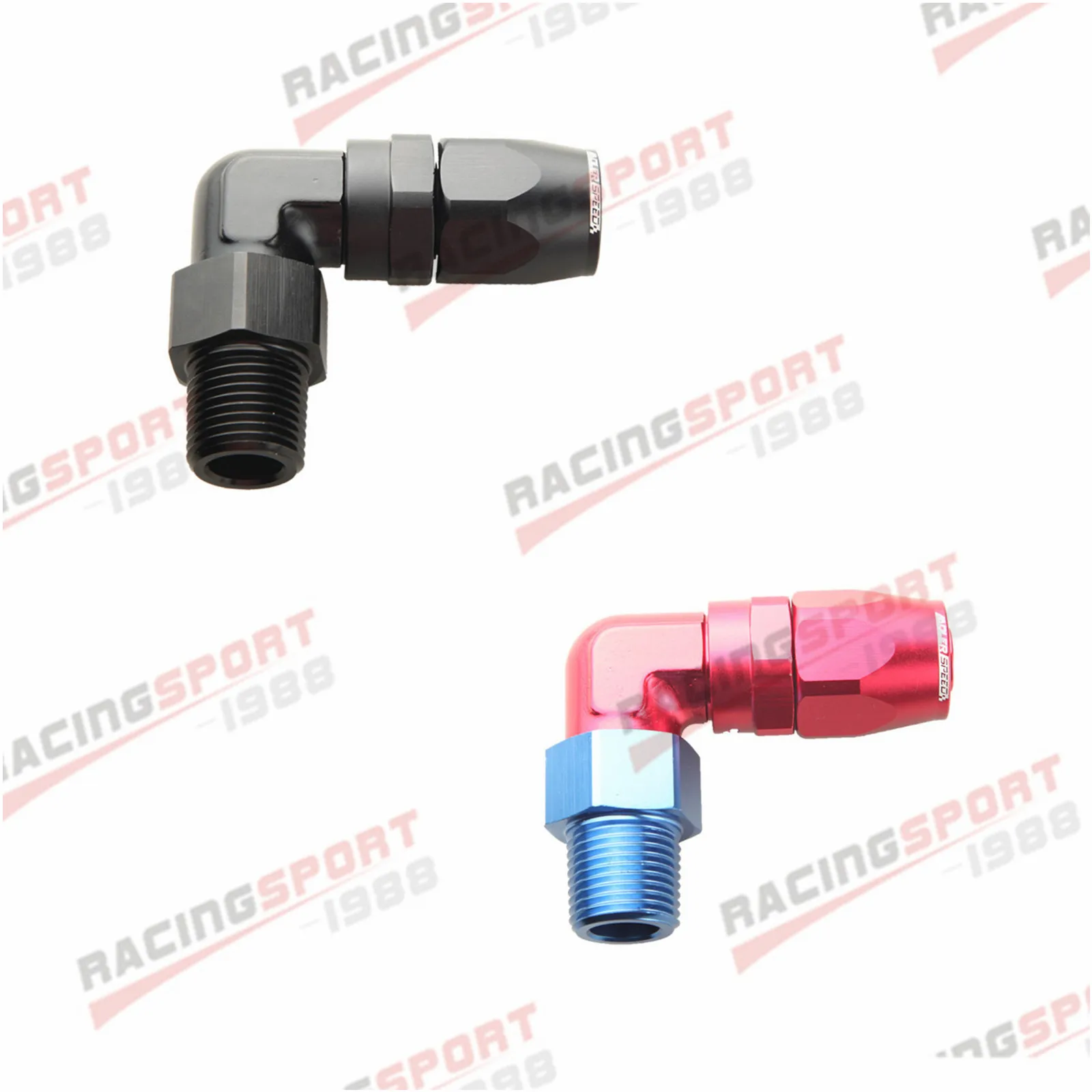 

6AN AN-6 To 3/8" NPT 90 Degree Swivel Fuel Oil Hose End Fitting Adaptor Red-Blue/BLACK