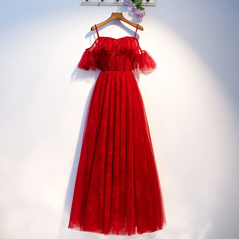 

Evening Dress Boat Neck Burgundy Short Sleeves Floor-Length Tulle A-Line Lace Up New Plus Size Woman Formal Party Gowns XC234