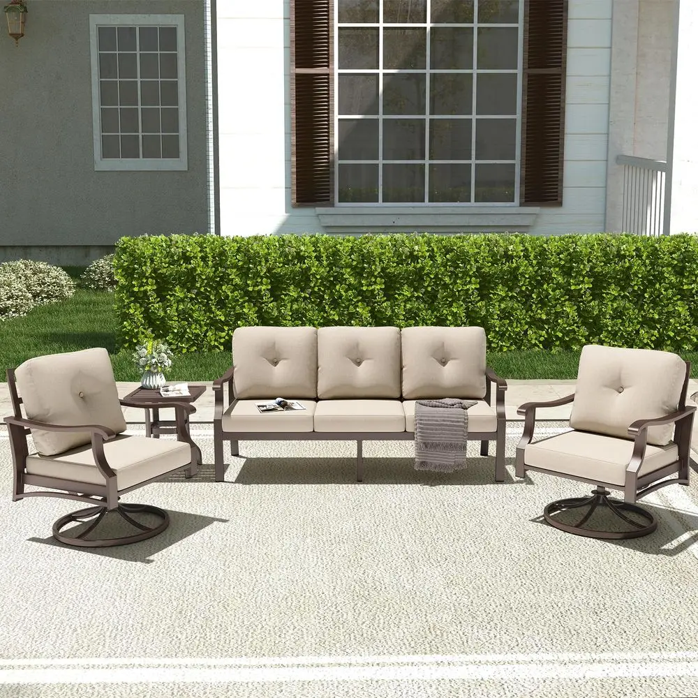 

Piece Patio Furniture Set, Metal Outdoor Conversation Set w 3Seat Sofa, 2 Rocking Swivel Chairs, Side Table, Patio Bistro Set w