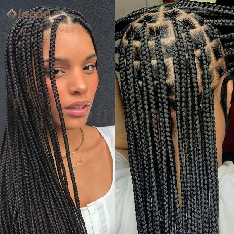 

36 Inch Long Straight Curly BOX Braided Wigs Synthetic Braids Wig For Black Women Handmade Cornrow Braids Wig