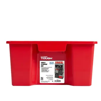 Contenedor de almacenamiento apilable de plástico duradero de 14,7 galones, organizador encajable para garaje, hogar, oficina, uso industrial, contenedores resistentes. 10 best sales Organizador de garaje - №8