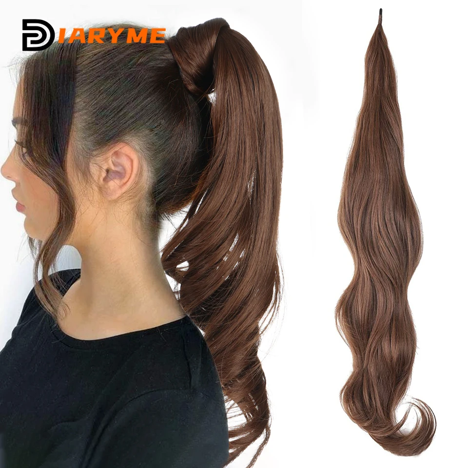 

Long Curly Wavy Synthetic Ponytail Hair Extensions Flexible Steel Wire Wrap Layered Around PonyTail Brown Blonde Wig Hairpieces