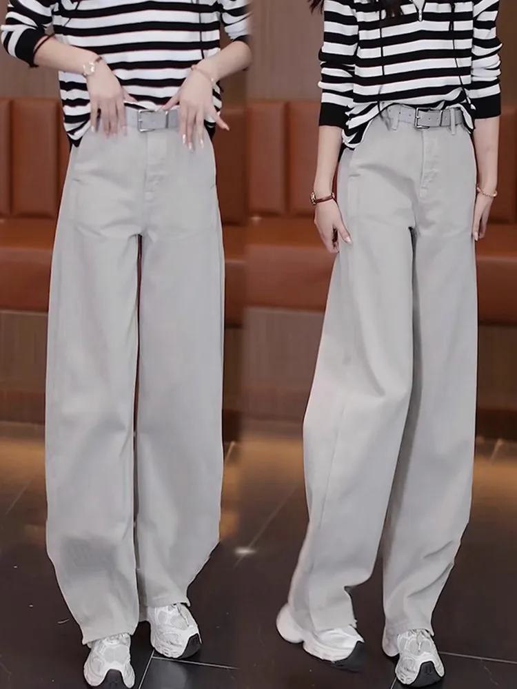 

Свободные широкие джинсы из чистого хлопка, женские повседневные джинсы с высокой талией, новые весенние модные повседневные универсальные джинсы-ножи