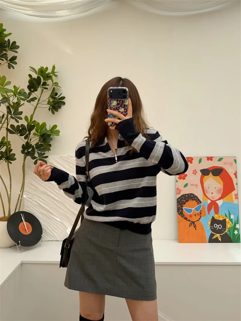 

Faionable Ne Knitted Sweater Women's Soft Smooth Woolen Stripe Patterned Vintage Sle Warm Winter Faion