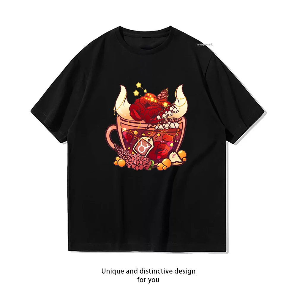 Taurus Zodiac Teacup T-shirt woman man Casual cotton graphic t shirts Adult streetwear camisetas tops tee Short-sleev