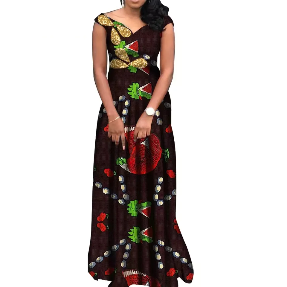 

Африканские платья для женщин, свадебная вечеринка, элегантная женская восковая печать, длинная одежда больших размеров, Vestido Bazin Riche, свадебная африканская вечеринка