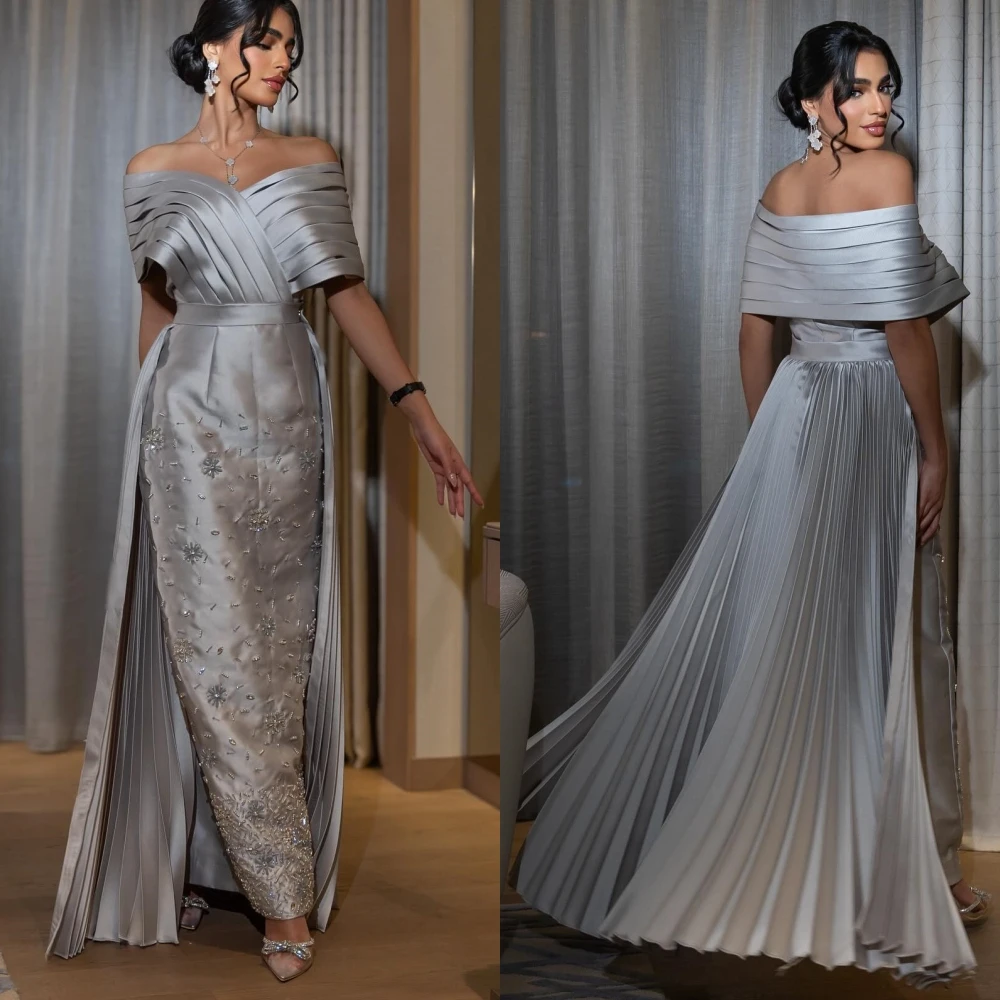 Jiayigong Sparkle Prom Satin Beading Evening Column Off-the-shoulder Bespoke Occasion Gown Midi Dresses
