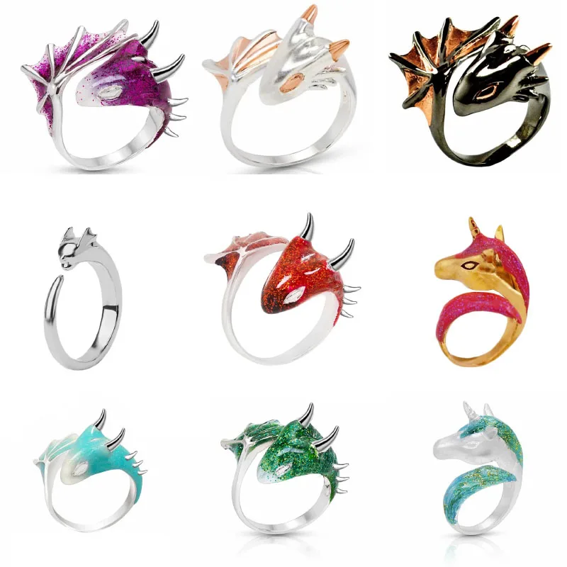 Colorful Fresh Starry Sky Little Blue Dragon Rings for Women Multiple Options Couple Ring Unique Craftsm Charms Silver Jewelry