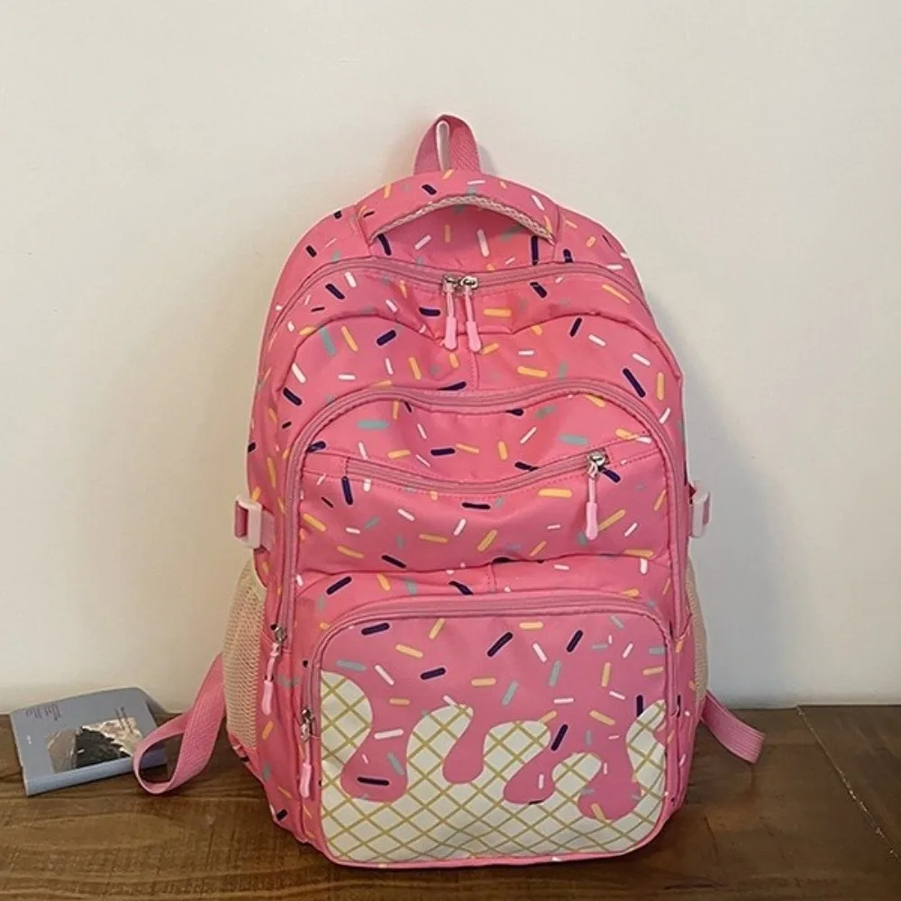 Oxford Fabric Ice Cream Printed Backpack Set with Pencil Case Large Capacity School Bag Matching Lightweight Tote Bag Commute