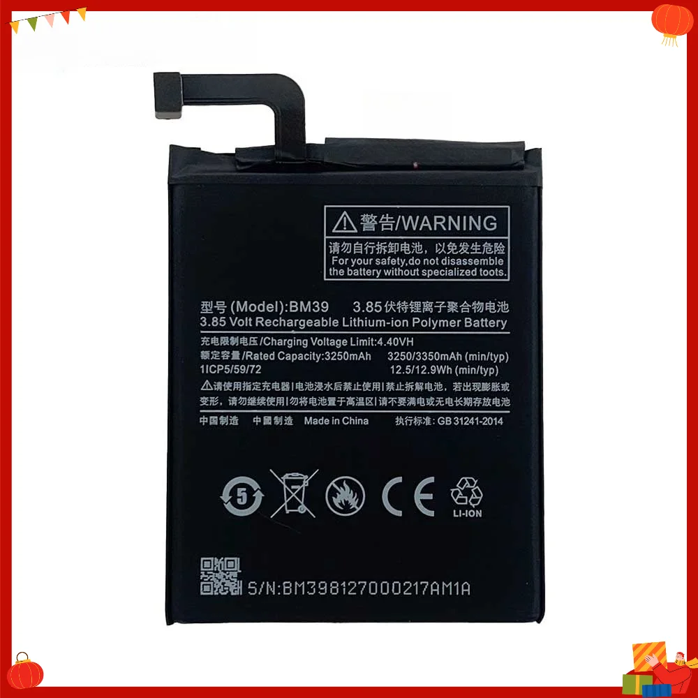 For Xiaomi Mi 6 Battery BM39 original chip 3350mAh Lithium Polymer Replacement Battery with Tools