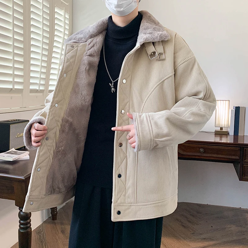 

High Quality 2025 Winter Men's Windproof Plush Thicken Coat Youth Streetwear Stand Collar Fleece Jacket Warm Top Parkas Clothing