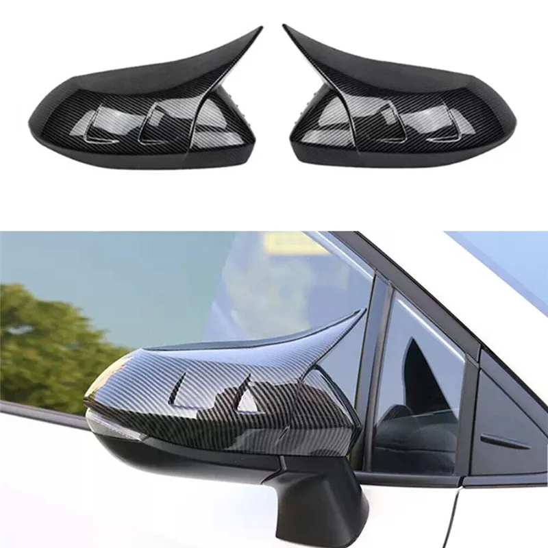 Carbon Fiber Color OX Horn Side Door Rearview Mirror Cover Trim Cap for Toyota Corolla 2019-2023