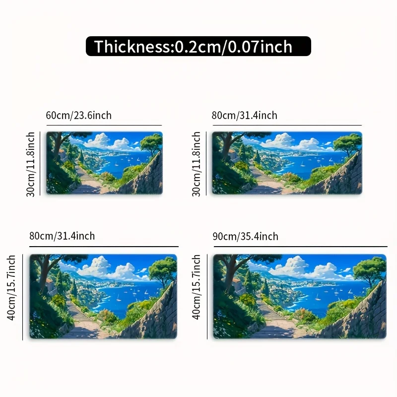Coastal Mediterranean Seaside Village Desk Mat Extra Large Non-slip Rubber Mouse Pad for Gaming Office