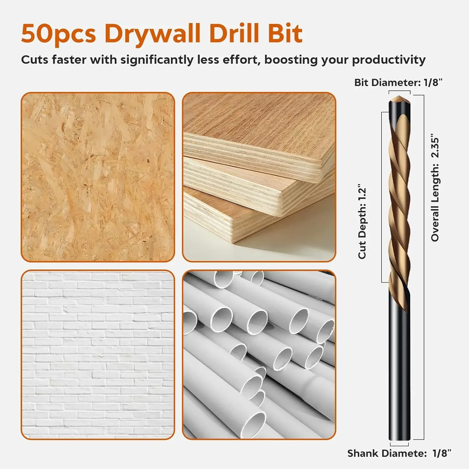 50Pcs Drills Drywall Cutting Tools 1/8