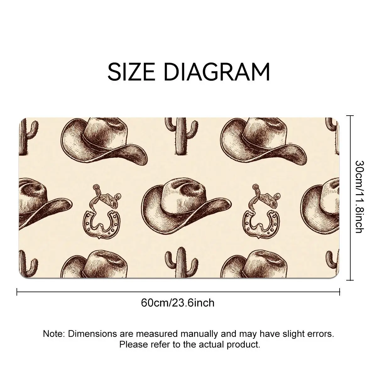 Western Cowboy Large Mouse Pad, Retro Cowboy Hat Horseshoe Cactus Print Non-Slip Rubber Desk Mat, HD Print Smooth Control,Dual-U