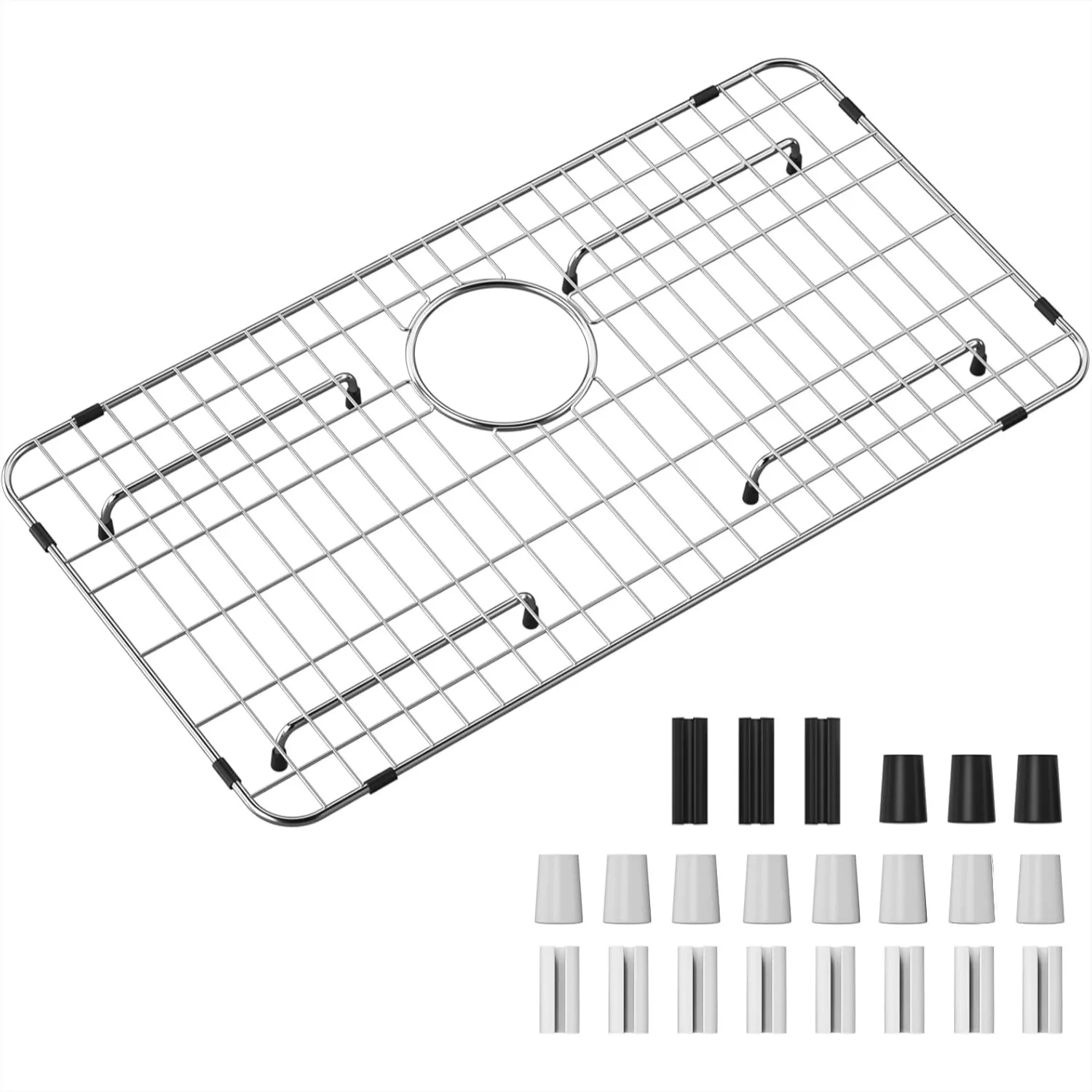 

Stainless Steel Sink Grid 26" x 14 1/16" with Rear Drain, Kitchen Sink Protector for Single Bowl Sinks, Bottom Grate for Drying