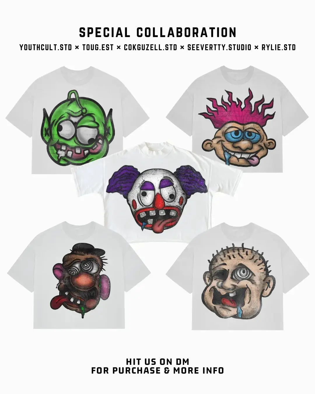 

High street cartoon head print graphic t shirts couples graphic y2k tops oversized harajuku gothic streetwear goth men clothes