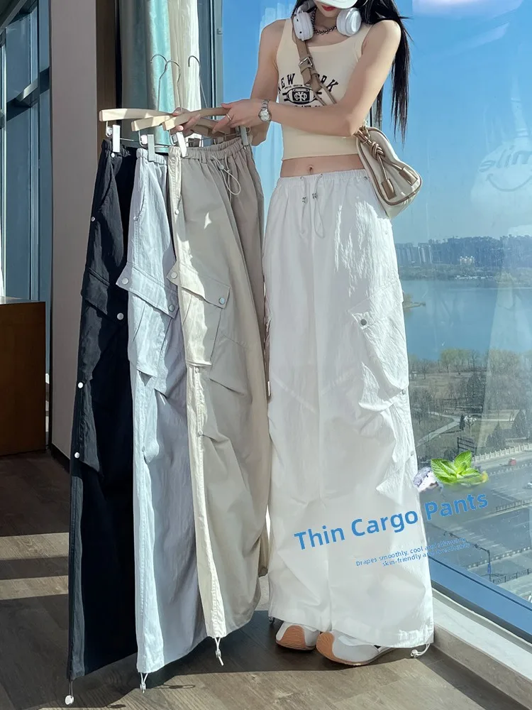 Pantaloni da lavoro estivi sottili a vita alta da donna escursionismo all'aperto vestibilità ampia Dstring Qui Dry pantaloni sportivi gamba dritta coreano Sle