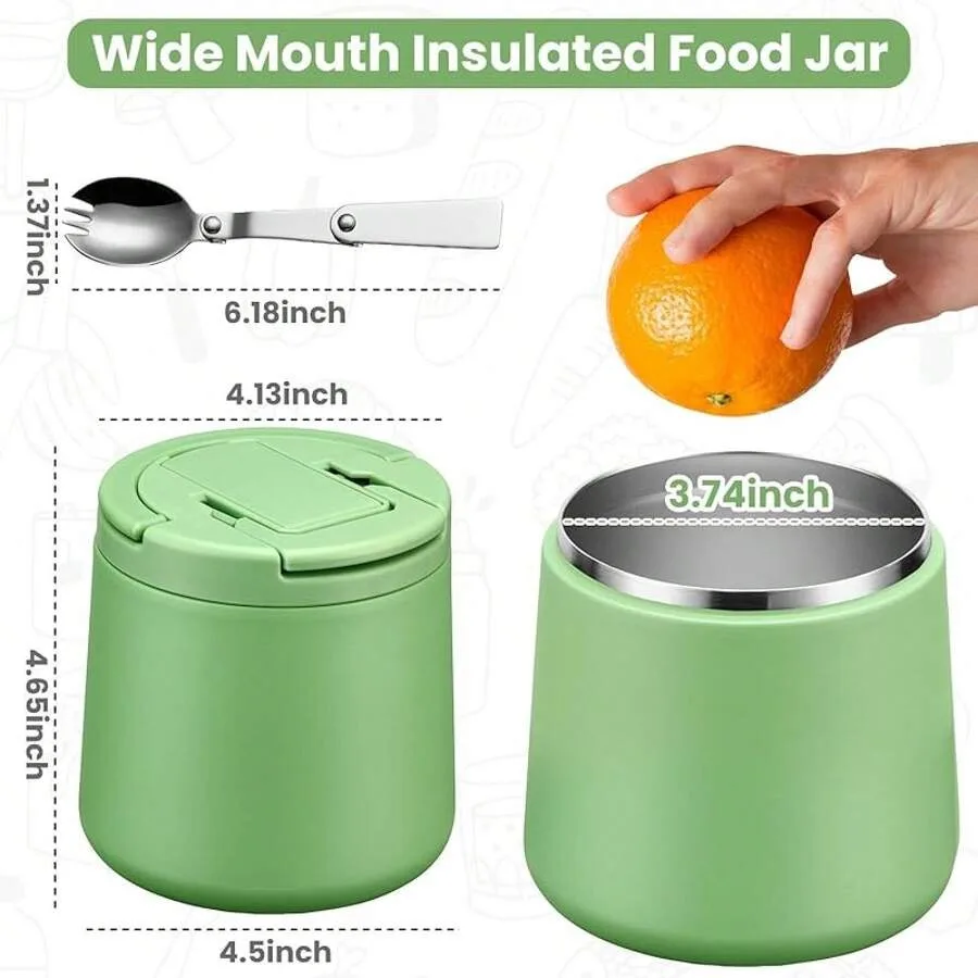 2026 New Model 14oz ulated Vacuum Food Jar With Buckle Lid, Soup Thermo For Hot Food, Wide Mouth Leakproof Stainless Steel Lunc