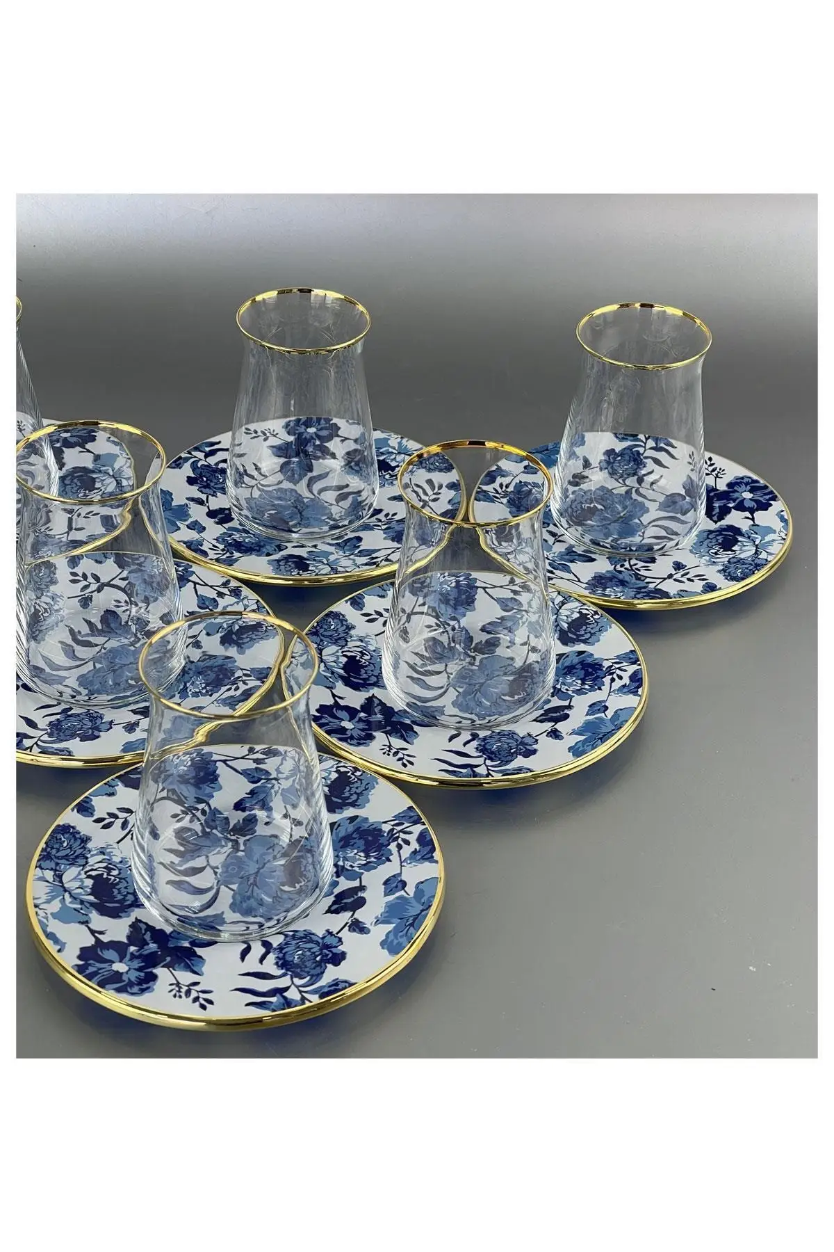 

DOLBOVI Blue Rose luxury 6 pcs Tea set Turkish Tea Glass Cup