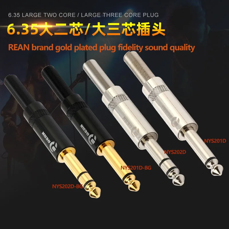 

REAN YS202D Jack 6.35mm TRS Stereo 3 pole 1/4" TS Mono 2pole Microphone Guitar Line Instrument Plug Right Angle Bend Plug ﻿