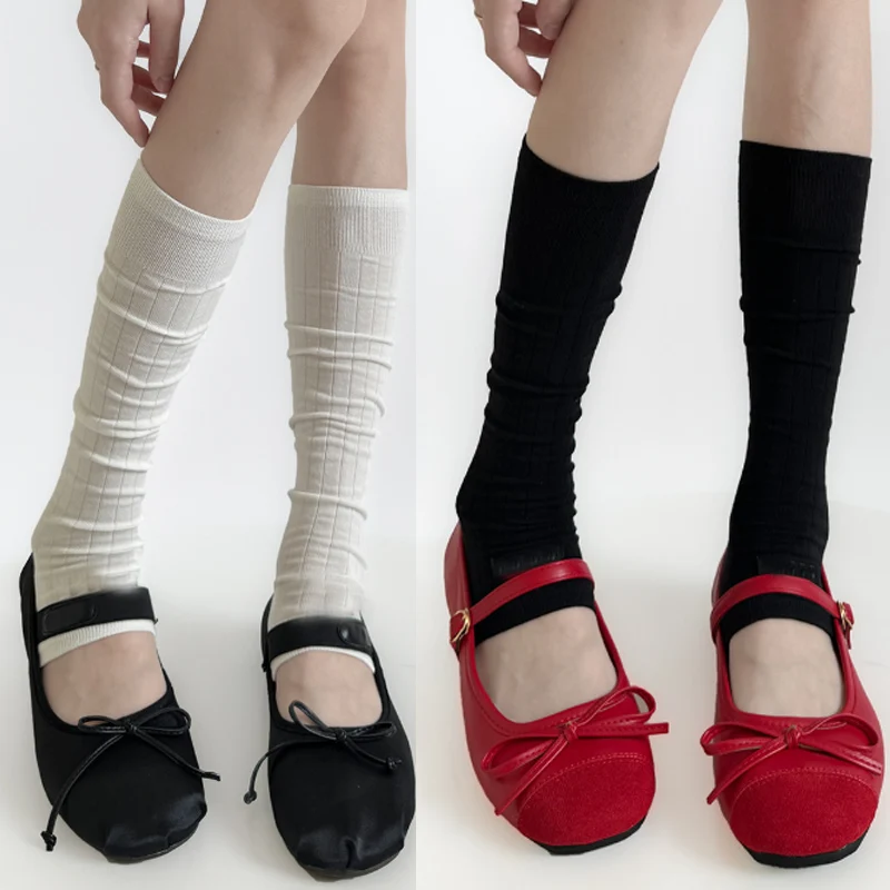 

2/3Pairs Lolita Calf Socks for Girls Ultra Thin Japanese Sweet Mid Tube Stockings Soft Breathable Solid Color Harajuku Calf Sock