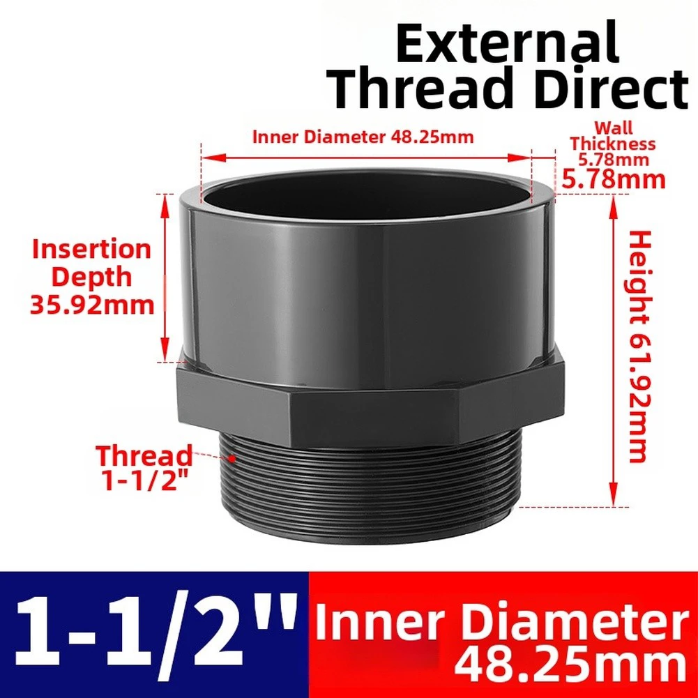 Black Water Pipe Fitting Fitting PVC-U Coupling Black SCH80 PVC Fitting 5.78mm Wall Thickness 61.92mm Total Height
