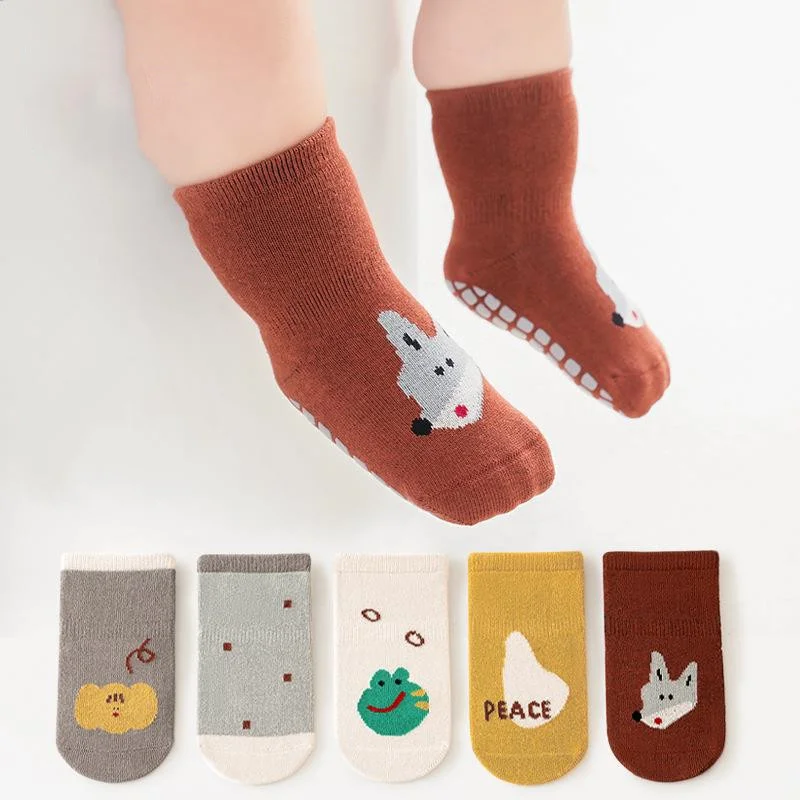 0-5Years Baby Girl Boy Socks Anti Slip Cotton Print Non-slip Toddler Socks for Girls Boys Casual Cartoon Kids Accessories