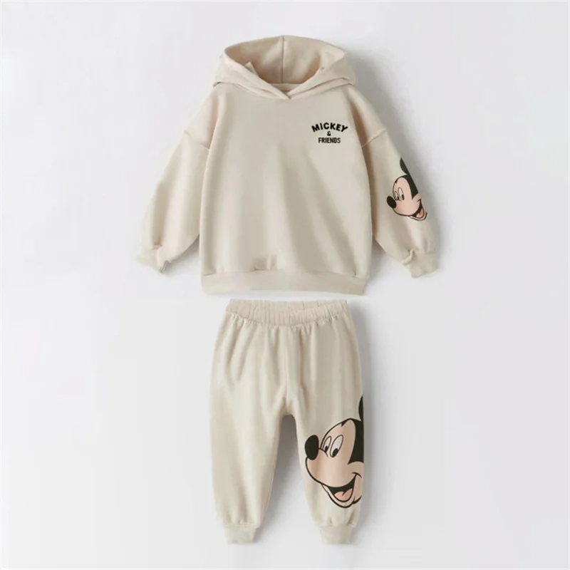 Fashion Mickey Kids Suit Cotton Long Sleeved Hooded Sweatshirt + Pant Spring Autumn Casual Tracksuit for Children Baby