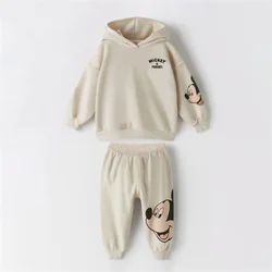 Fashion Mickey Kids Suit Cotton Long Sleeved Hooded Sweatshirt + Pant Spring Autumn Casual Tracksuit for Children Baby