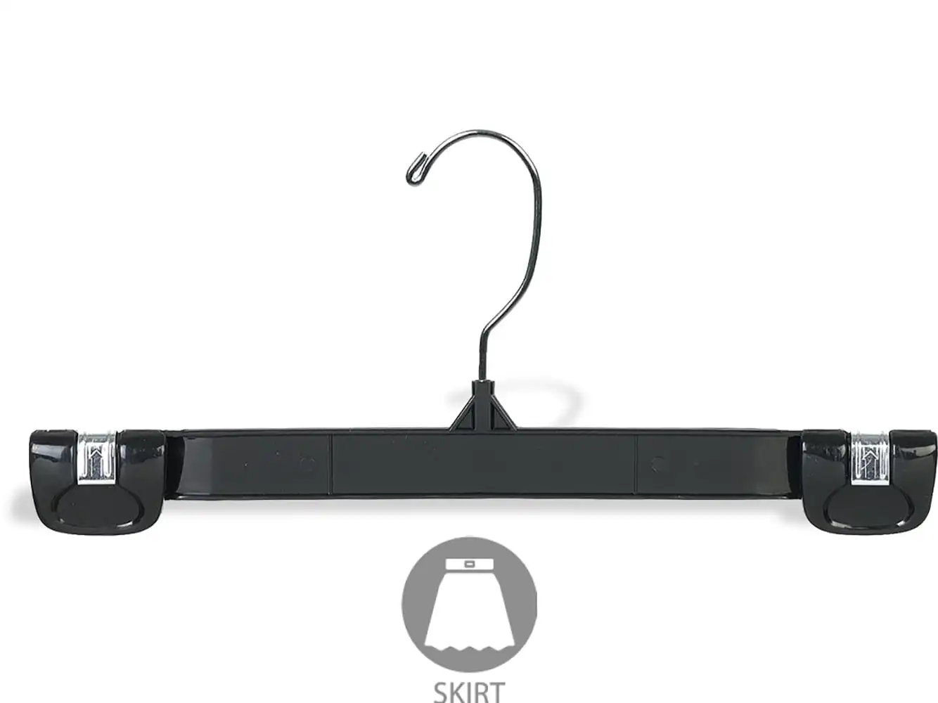 

Black Plastic Bottom Hanger W/ Grip Lock Clips, (Box of 200) 10 Inch Pant Hangers W/ Chrome Swivel Hook for Shorts Skirt or Swi