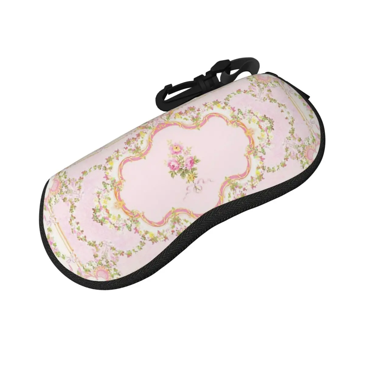 French Rococo Pink Floral Watercolor Panel Shell Glasses Case Portable Sunglasses Box Women Men Soft Eyeglass Bag Pouch