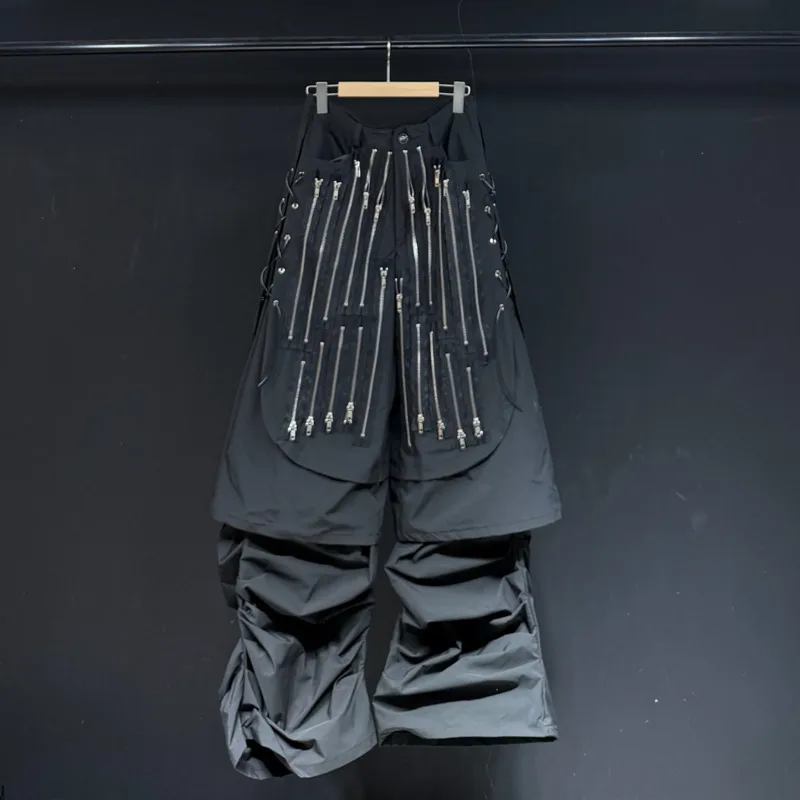 WVGA Spring Autumn New Men Deconstructed Style Zippered Trendy Trousers Niche Chic Casual Loose Fit Streetwear Pants Ins W23840