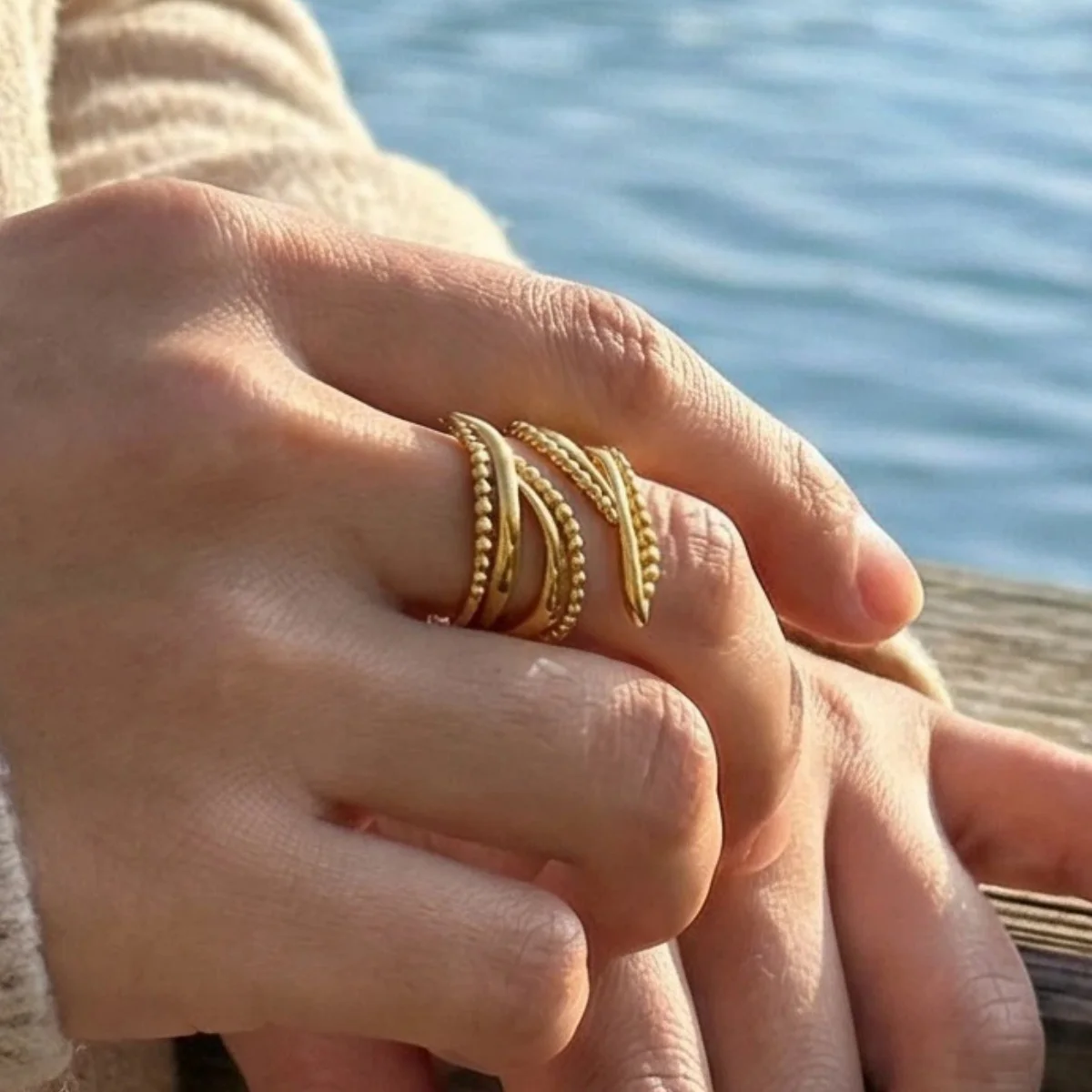 Minimalistische geometrische Blattringe für Frauen, goldfarben, Edelstahl, Blatt-Öffnungsring, Hochzeit, Party, ästhetischer Schmuck, Geschenk
