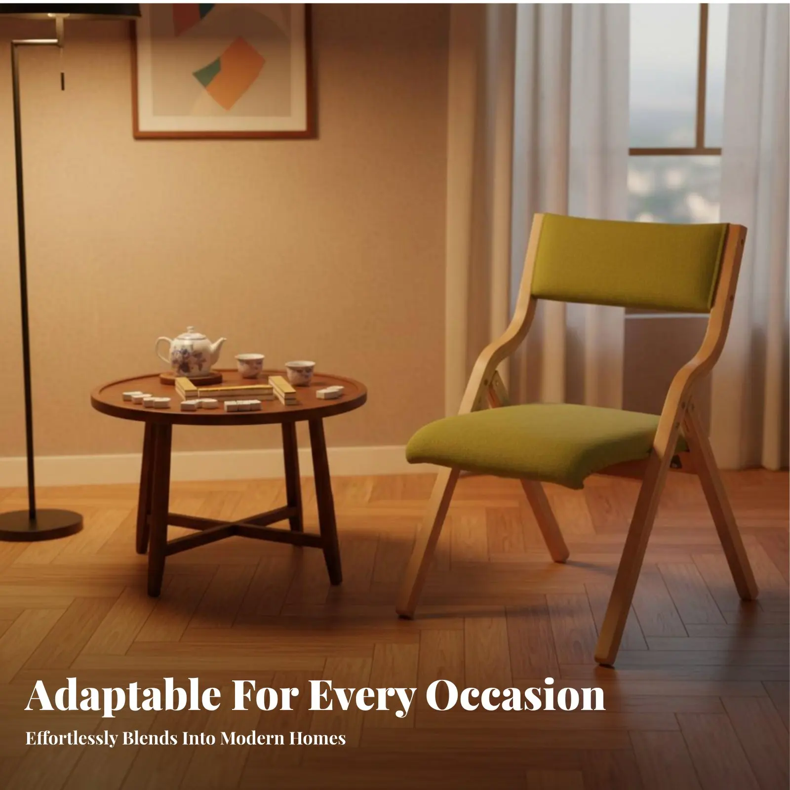 Solid Wood Padded Folding Chair Space-Saving Portable Foldable Dining Chair Detachable Washable Seat for Home Office Party Event