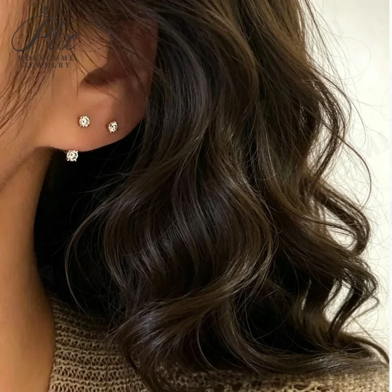 Ohrstecker, 3 mm, rund, aus 925er Sterlingsilber, mit Haken zum Aufhängen, für Damen, exquisit, elegant, feiner Schmuck, Geschenk zum Jahrestag. – Detail 5