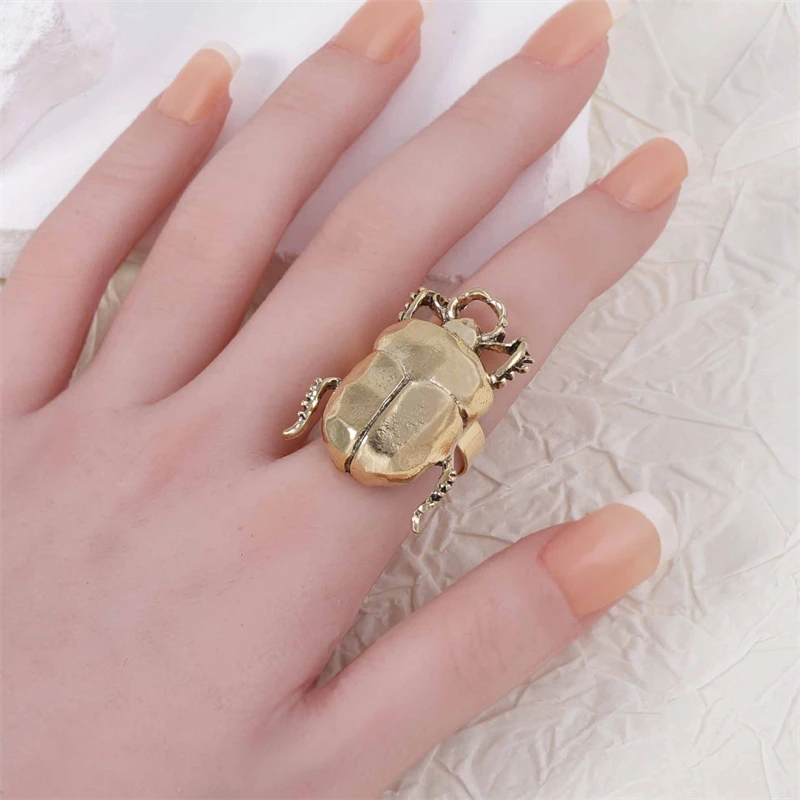 Vintage-Öffnungs-Insektenring für Männer und Frauen, übertriebener großer Tierkäfer, Zikade, verstellbarer Fingerring, Punk-Hip-Hop, täglicher Schmuck – Detail 2