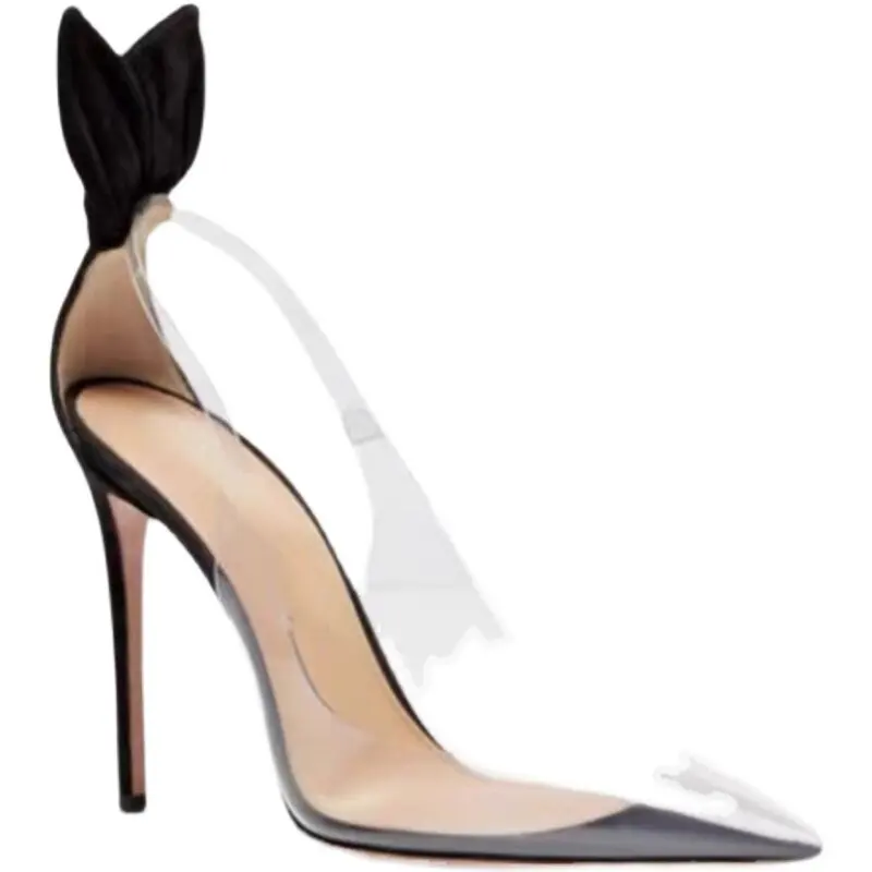 New Summer Sexy Rabbit Ear Pointed Fine Heel High Heels with Elegant Style, Transparent PVC Splicing Single Shoes view 5