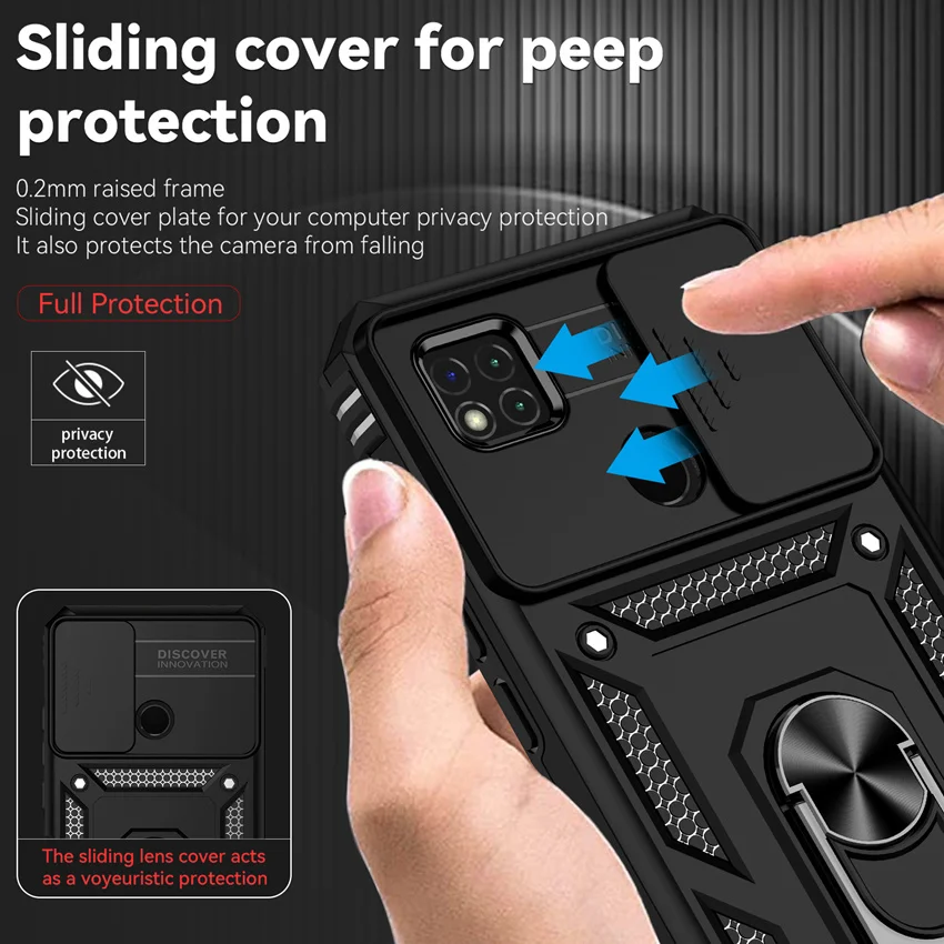 POCO X4 Pro 5G Camera Protect Case For Xiaomi Redmi Note 11 11S 10 10S 9 9S 10A 10C 9C X3 NFC Pro Armor Hybrid Ring Back Cover image 4