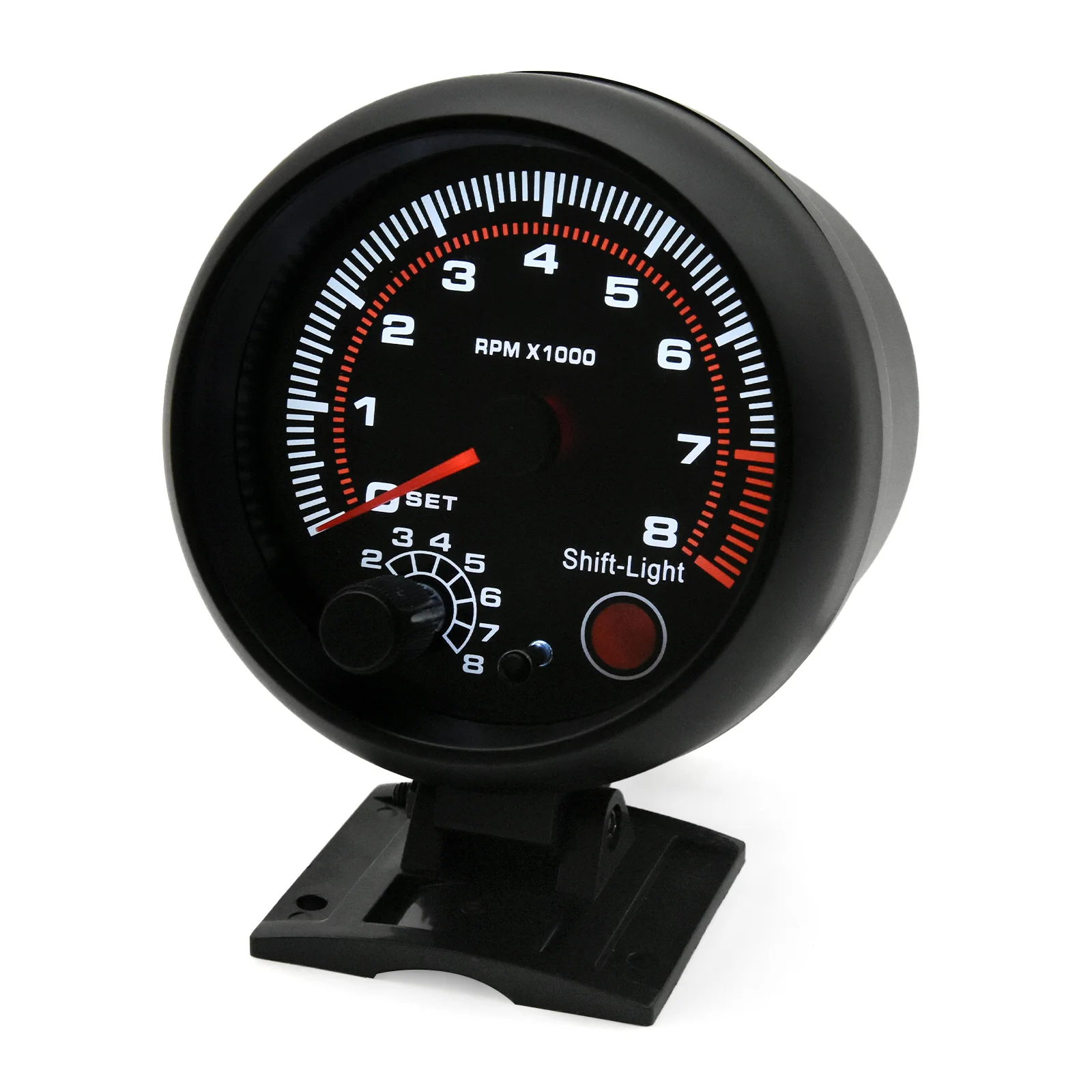 Schwarzer Drehzahlmesser mit Roter Schaltanzeige Universal 3,75 Zoll 95mm 12V Weiße LED Auto 0-8000 U/min Messgerät Tachometer – Detail 11