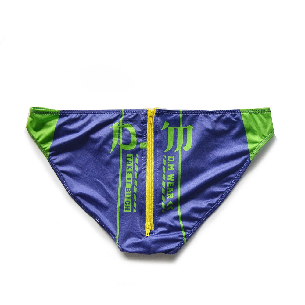 Men\'s Triangle Pants With Low Waisted Sexy Printed Letters Buttocks Zipper Milk Silk Elastic Underwear Trendy