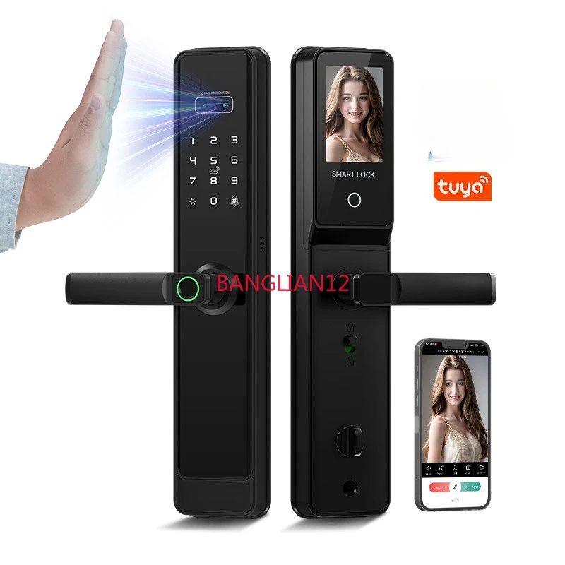 Facial recognition TUYA APP semi-automatic smart door lock, fingerprint password intercom lock