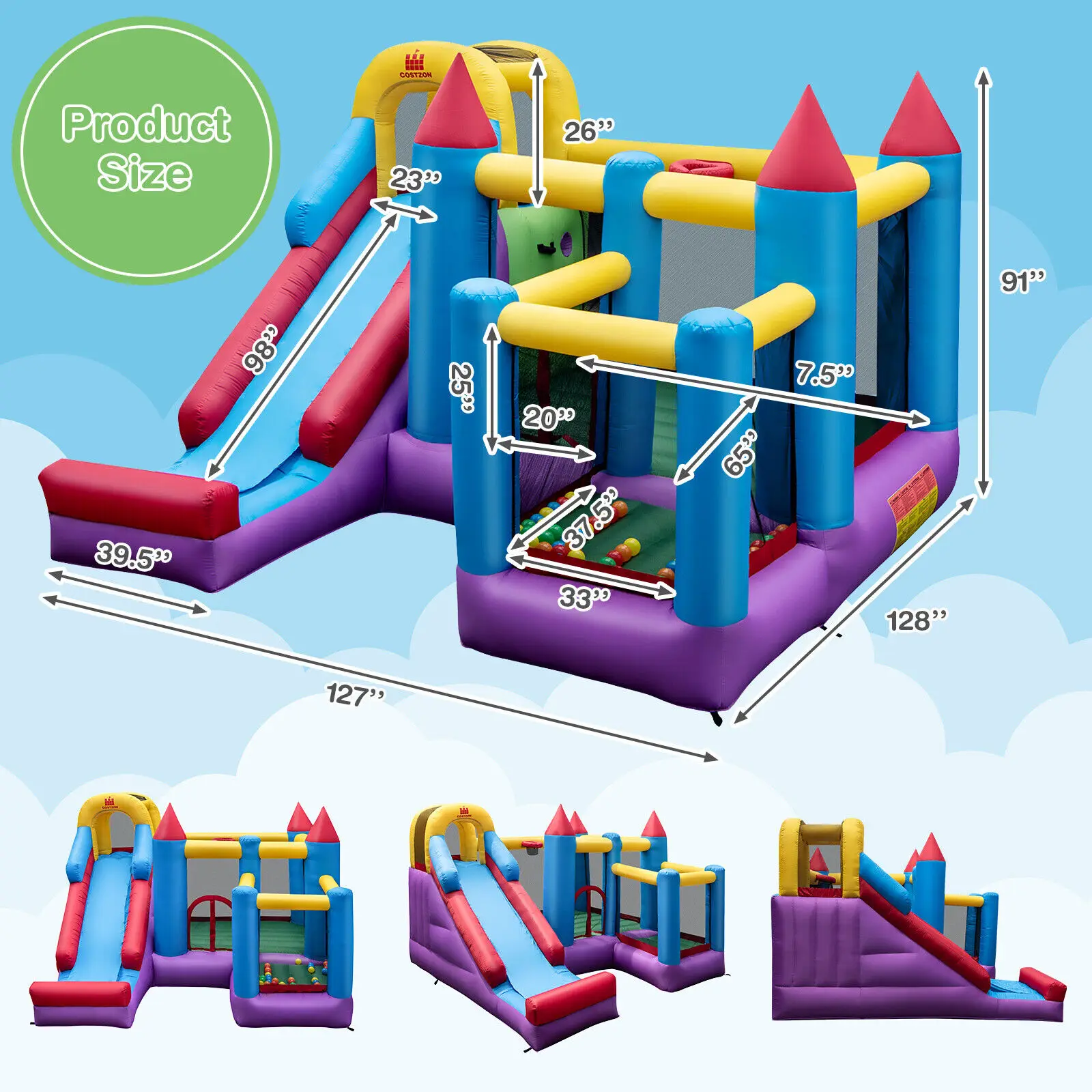 Babyjoy Inflatable Bounce House 5-in-1 Inflatable Bouncer Indoor&Outdoor w/ 735W Blower