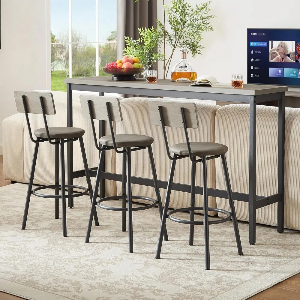 طقم طاولة وكراسي طويلة مكون من 4 قطع، طقم طاولة طعام بارتفاع منضدة صناعية مع طاولة بار أريكة و3 مقاعد منجدة