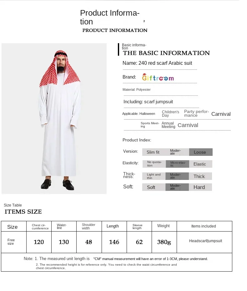 Adult Male White Arabian Red Headscarf Performance Stage Costumes European and American Party Costumes Middle East Dubai Prince