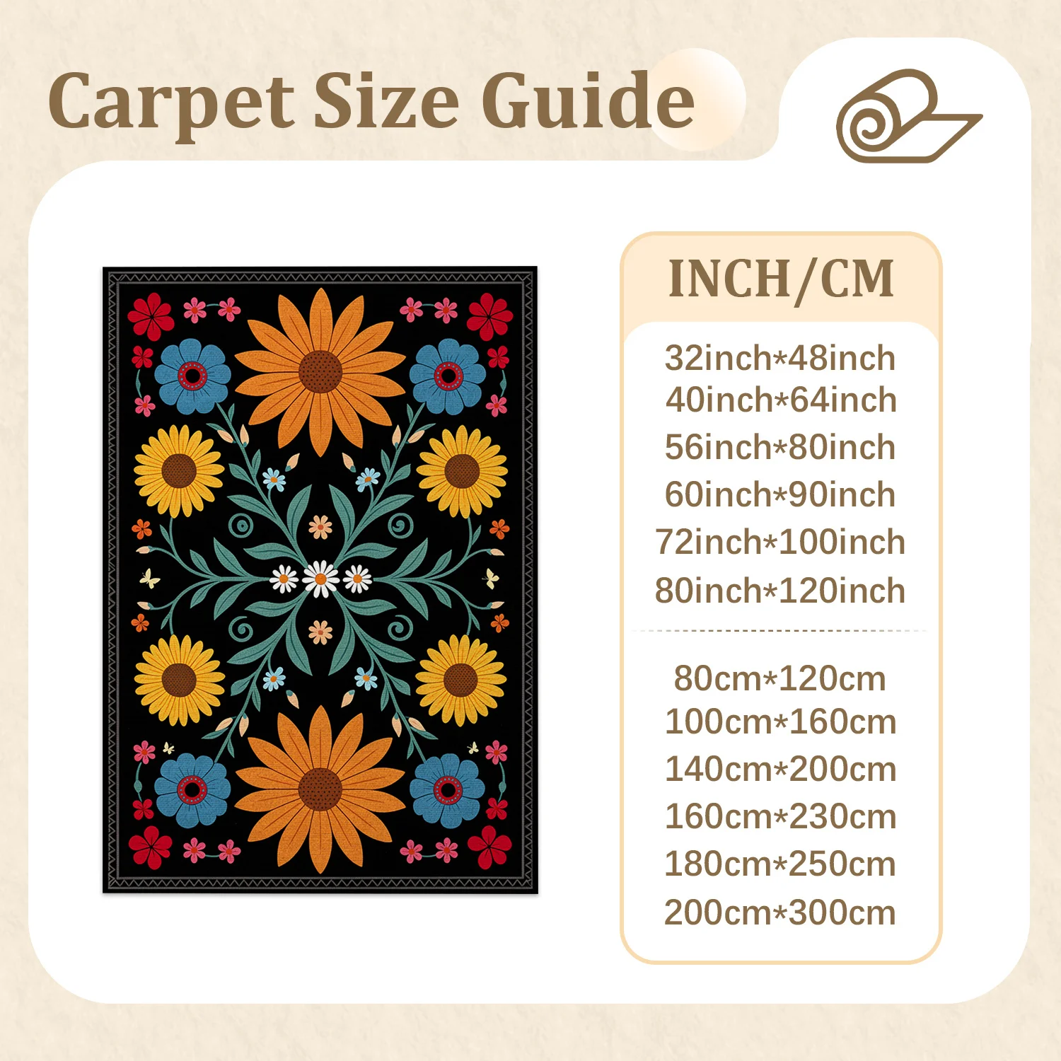 Vibrant Sunflower Wildflower Floral Pattern Area Rug Soft Velvet Machine Washable, Suitable for Living Room Bedroom Entryway Dining Space, Ideal for Halloween Thanksgiving Christmas New Year Black Friday Home Decor